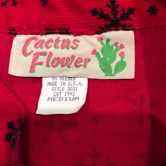 VINTAGE CACTUS FLOWER Christmas vest red snow Sz M - Picture 13 of 14